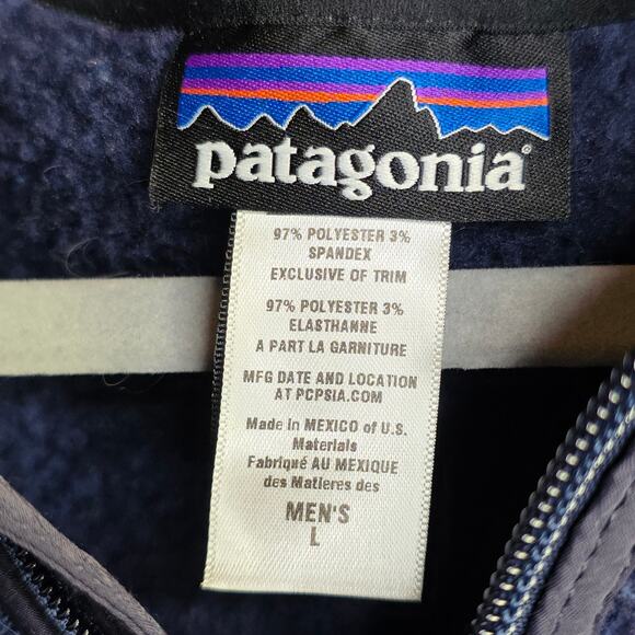 Patagonia M's Large Blue Navy Hooded Fleece Jacket W Zip Closures Pockets W Zip - Picture 3 of 16